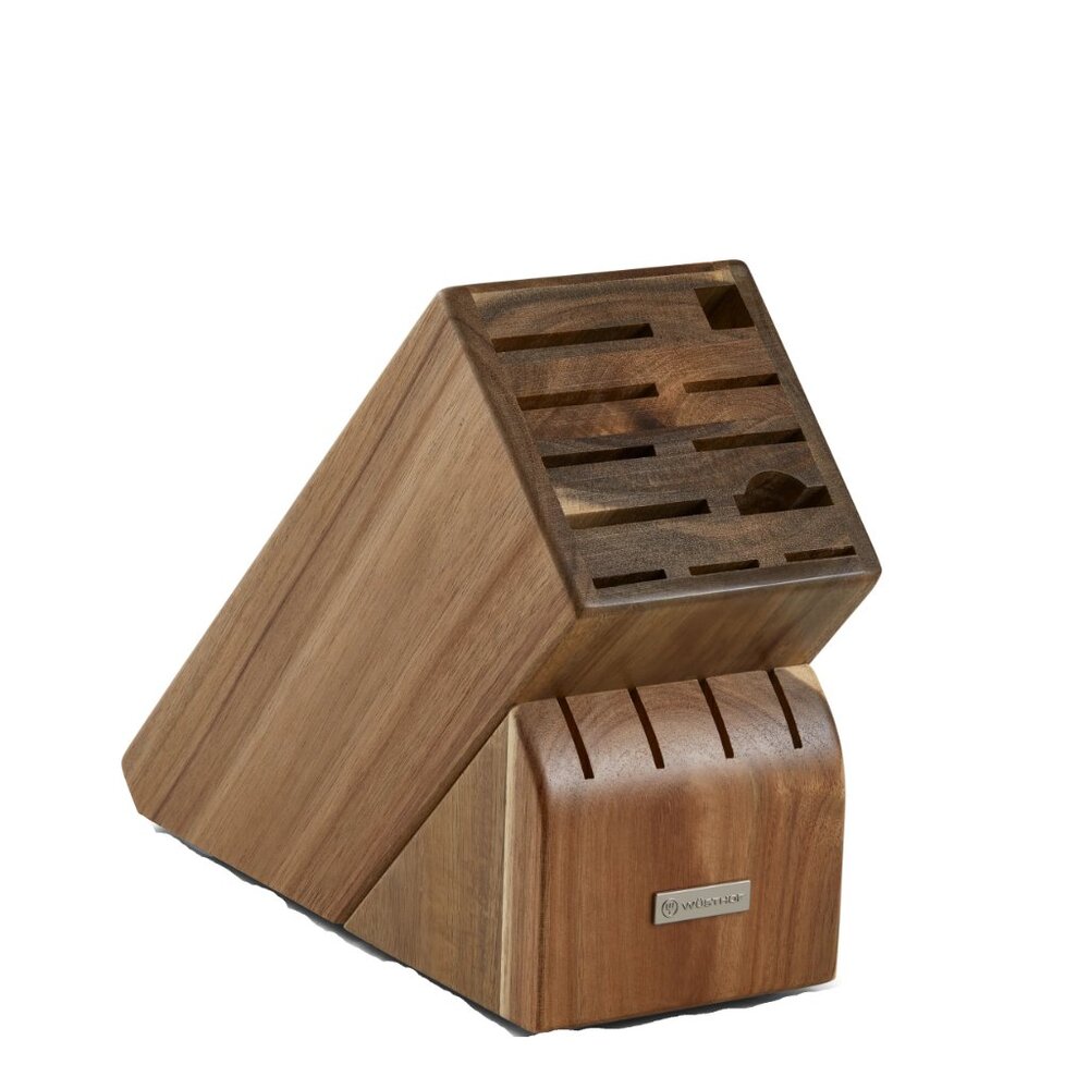 WUSTOF Acacia Solid Wood Knife Block 15-Slot NWT still sealed in Plastic